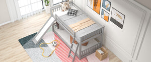 English Elm Twin Twin Bunk Bed with Convertible Slide & Reversible Ladder, Space-Saving Pine Frame for Kids Rooms Gray GX000213AAE-1