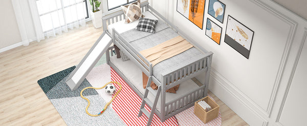 English Elm Twin Twin Bunk Bed with Convertible Slide & Reversible Ladder, Space-Saving Pine Frame for Kids Rooms Gray GX000213AAE-1