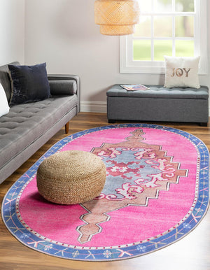 Unique Loom Fuchsia Timeless Oval Rug - Vibrant 4' X 6' Statement Piece For Modern Home Décor And Style Fuchsia  3178301-unique-loom