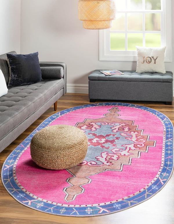 Unique Loom Fuchsia Timeless Oval Rug - Vibrant 4' X 6' Statement Piece For Modern Home Décor And Style Fuchsia  3178301-unique-loom