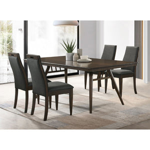 English Elm Paloma 5-Piece Rectangular Dining Set - Mid-Century Modern Dark Walnut Table & Grey Upholstered Chairs B062S01214-GIGA