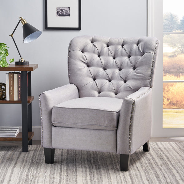English Elm Christopher Knight Home® - Modern Light Grey Fabric Push Back Recliner with Rivet Accents, Ergonomic Support, Plush Cushioning for Living Room Comfort 61370.00LGRY
