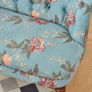 English Elm Sofa Accent Chair Button Tufted Floral Upholstery Botanical Print Vintage Bedroom Seat W3373P453376