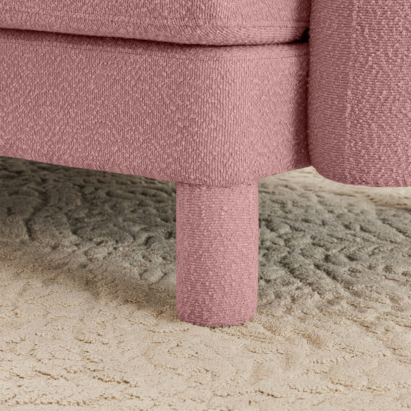 English Elm Boucle Loveseat Sofa With Shell-Shaped Armrests, Removable Ottoman, And Cylindrical Legs In Pink W3041S00291