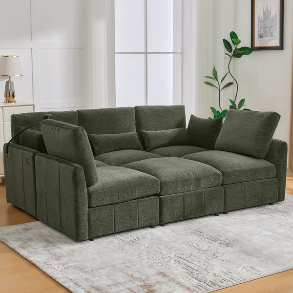 English Elm Modern Modular Sectional Sofa With Usb Ports, Movable Ottoman, And Pillows – Perfect For Living Rooms! N719S002050F