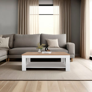 English Elm Rectangular Two-tone Coffee Table with Open Shelf Wenge Oak Living Room B128P473988