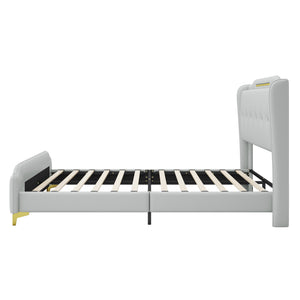 English Elm Christopher Knight Home® - Queen PU Leather Bed with Wingback Headboard & Footboard, Gold Accent Platform, 12 Slats, Sturdy Support Grey 64 L x 21 W x 9.25 H N761P205938H