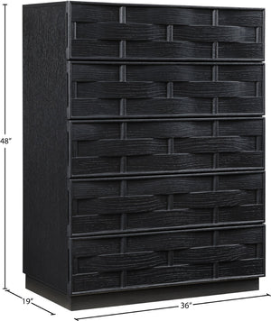 Meridian Furniture Weave Oak Veneer Art Deco Chest with Sculptural Relief Drawer Fronts for Bedroom Storage Black 317Black-CH