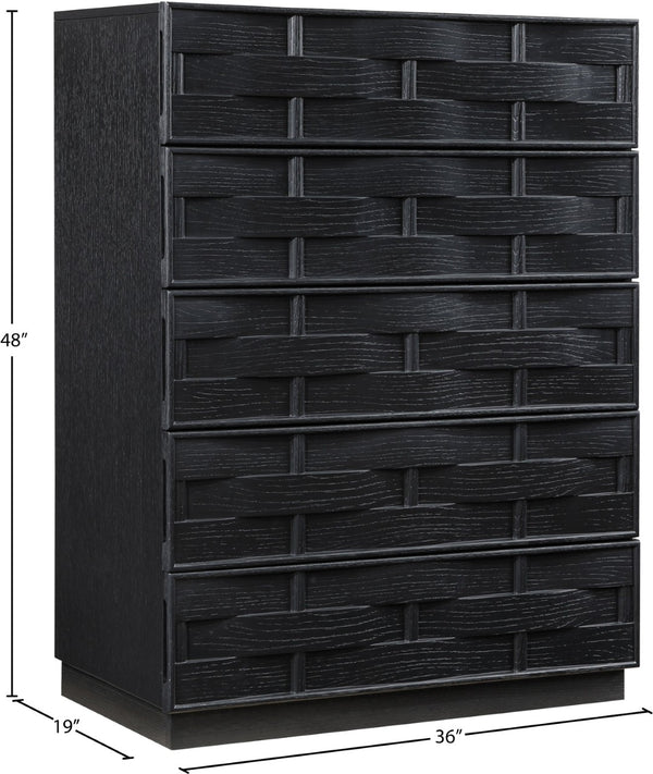 Meridian Furniture Weave Oak Veneer Art Deco Chest with Sculptural Relief Drawer Fronts for Bedroom Storage Black 317Black-CH
