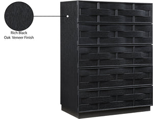 Meridian Furniture Weave Oak Veneer Art Deco Chest with Sculptural Relief Drawer Fronts for Bedroom Storage Black 317Black-CH