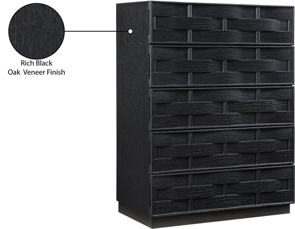 Meridian Furniture Weave Oak Veneer Art Deco Chest with Sculptural Relief Drawer Fronts for Bedroom Storage Black 317Black-CH
