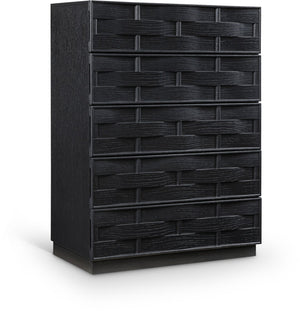 Meridian Furniture Weave Oak Veneer Art Deco Chest with Sculptural Relief Drawer Fronts for Bedroom Storage Black 317Black-CH