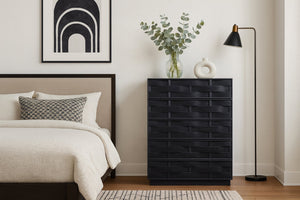 Meridian Furniture Weave Oak Veneer Art Deco Chest with Sculptural Relief Drawer Fronts for Bedroom Storage Black 317Black-CH