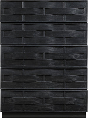Meridian Furniture Weave Oak Veneer Art Deco Chest with Sculptural Relief Drawer Fronts for Bedroom Storage Black 317Black-CH