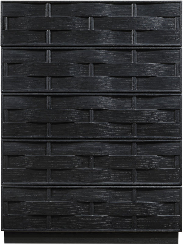 Meridian Furniture Weave Oak Veneer Art Deco Chest with Sculptural Relief Drawer Fronts for Bedroom Storage Black 317Black-CH