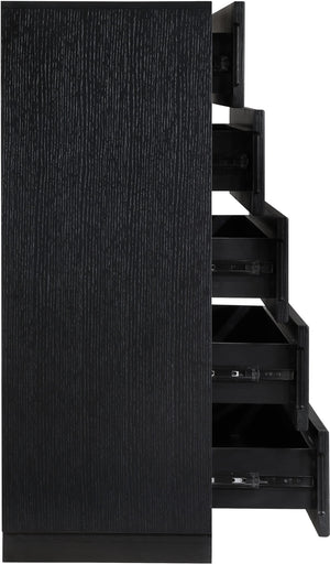 Meridian Furniture Weave Oak Veneer Art Deco Chest with Sculptural Relief Drawer Fronts for Bedroom Storage Black 317Black-CH
