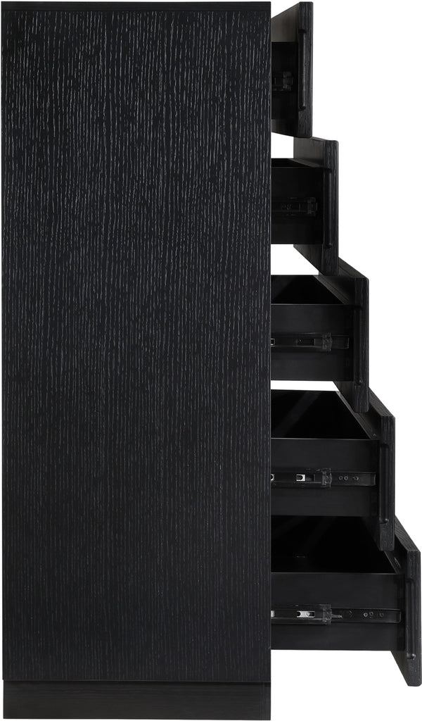 Meridian Furniture Weave Oak Veneer Art Deco Chest with Sculptural Relief Drawer Fronts for Bedroom Storage Black 317Black-CH