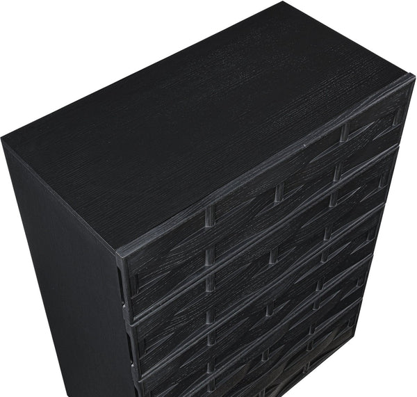 Meridian Furniture Weave Oak Veneer Art Deco Chest with Sculptural Relief Drawer Fronts for Bedroom Storage Black 317Black-CH