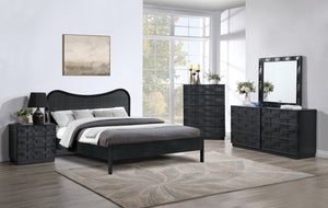Meridian Furniture Weave Oak Veneer Art Deco Chest with Sculptural Relief Drawer Fronts for Bedroom Storage Black 317Black-CH