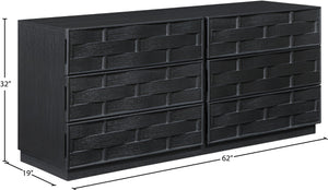 Meridian Furniture Weave Oak Veneer Dresser with Art Deco Woven Relief Texture for Bold Bedroom Storage Black 317Black-D