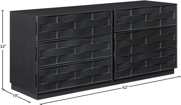 Meridian Furniture Weave Oak Veneer Dresser with Art Deco Woven Relief Texture for Bold Bedroom Storage Black 317Black-D