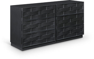 Meridian Furniture Weave Oak Veneer Dresser with Art Deco Woven Relief Texture for Bold Bedroom Storage Black 317Black-D