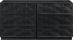 Meridian Furniture Weave Oak Veneer Dresser with Art Deco Woven Relief Texture for Bold Bedroom Storage Black 317Black-D