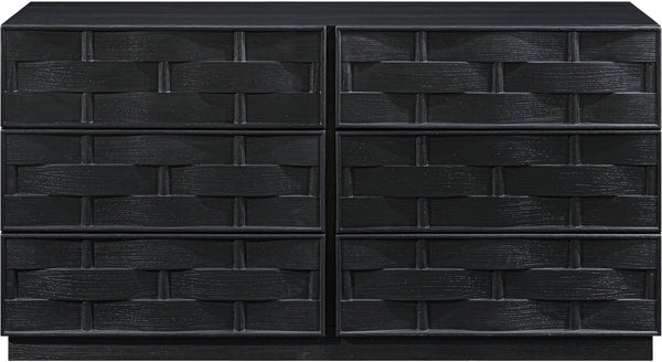 Meridian Furniture Weave Oak Veneer Dresser with Art Deco Woven Relief Texture for Bold Bedroom Storage Black 317Black-D