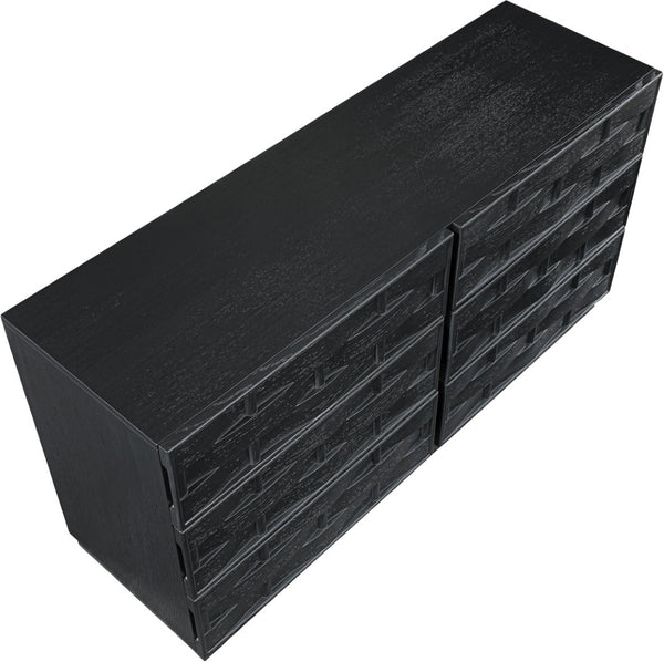 Meridian Furniture Weave Oak Veneer Dresser with Art Deco Woven Relief Texture for Bold Bedroom Storage Black 317Black-D