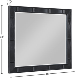 Meridian Furniture Weave Oak Veneer Wall Mirror with Art Deco Woven Frame for Entryway or Living Room Decor Black 317Black-M