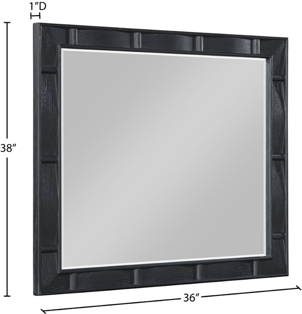Meridian Furniture Weave Oak Veneer Wall Mirror with Art Deco Woven Frame for Entryway or Living Room Decor Black 317Black-M