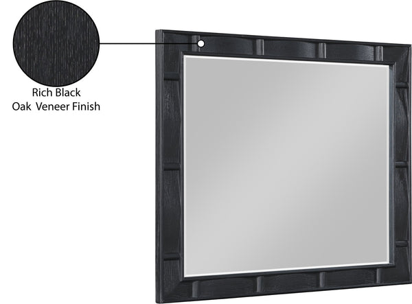 Meridian Furniture Weave Oak Veneer Wall Mirror with Art Deco Woven Frame for Entryway or Living Room Decor Black 317Black-M