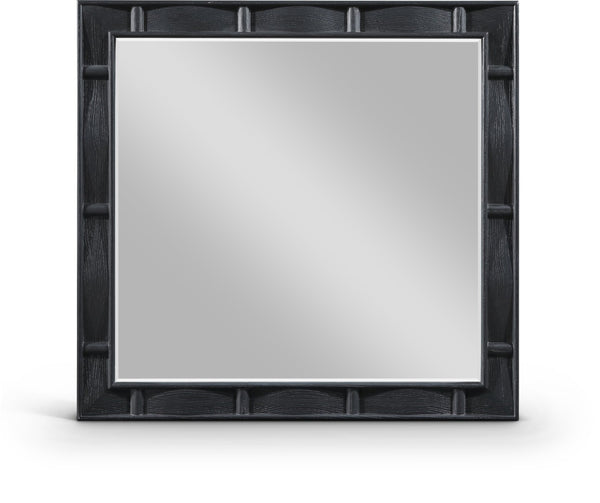 Meridian Furniture Weave Oak Veneer Wall Mirror with Art Deco Woven Frame for Entryway or Living Room Decor Black 317Black-M