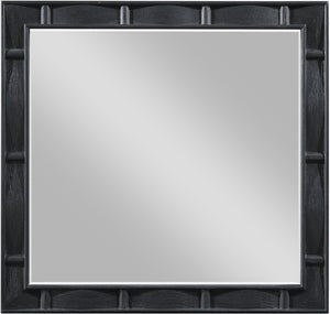 Meridian Furniture Weave Oak Veneer Wall Mirror with Art Deco Woven Frame for Entryway or Living Room Decor Black 317Black-M