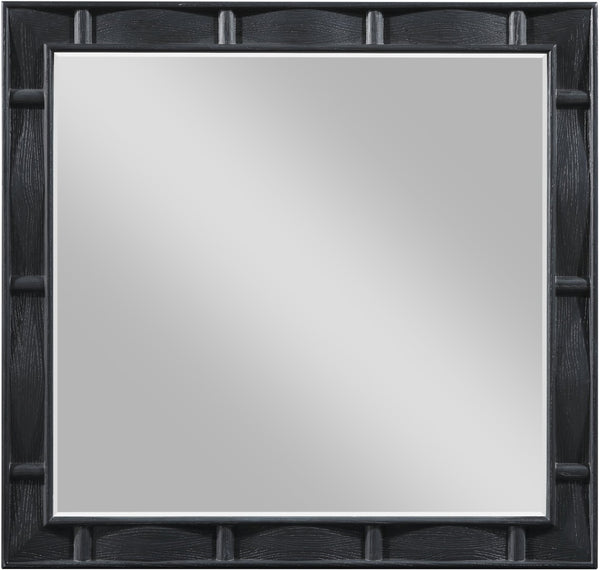 Meridian Furniture Weave Oak Veneer Wall Mirror with Art Deco Woven Frame for Entryway or Living Room Decor Black 317Black-M