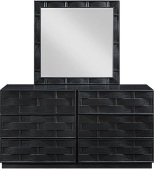 Meridian Furniture Weave Oak Veneer Wall Mirror with Art Deco Woven Frame for Entryway or Living Room Decor Black 317Black-M