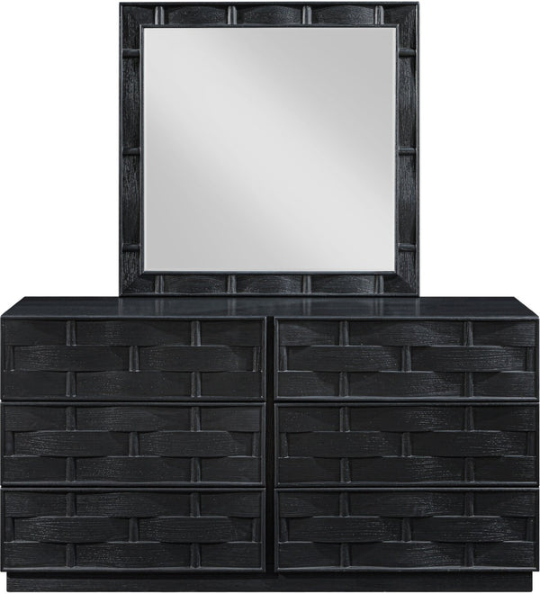 Meridian Furniture Weave Oak Veneer Wall Mirror with Art Deco Woven Frame for Entryway or Living Room Decor Black 317Black-M