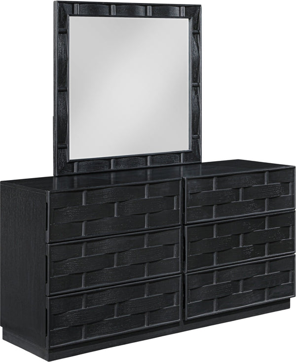 Meridian Furniture Weave Oak Veneer Wall Mirror with Art Deco Woven Frame for Entryway or Living Room Decor Black 317Black-M