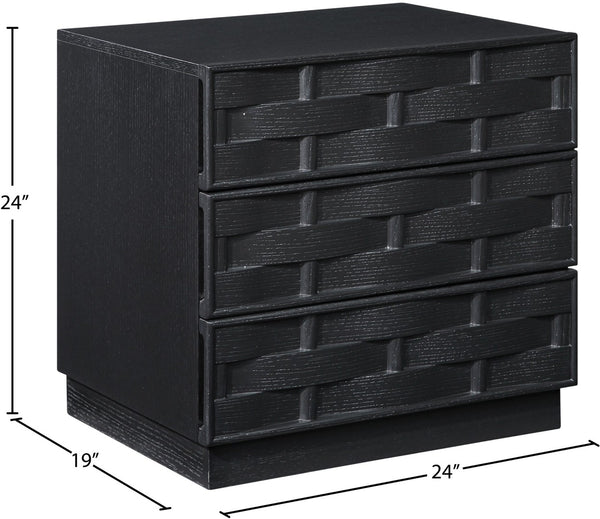 Meridian Furniture Weave Art Deco Oak Veneer Nightstand with Sculptural Lattice Texture for Modern Bedroom Storage Black 317Black-NS