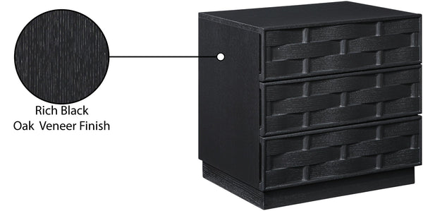Meridian Furniture Weave Art Deco Oak Veneer Nightstand with Sculptural Lattice Texture for Modern Bedroom Storage Black 317Black-NS