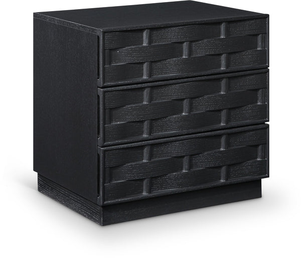 Meridian Furniture Weave Art Deco Oak Veneer Nightstand with Sculptural Lattice Texture for Modern Bedroom Storage Black 317Black-NS