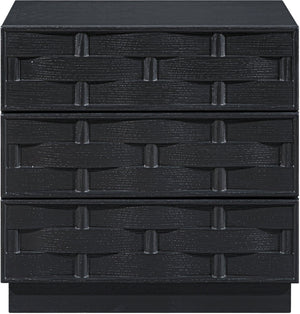 Meridian Furniture Weave Art Deco Oak Veneer Nightstand with Sculptural Lattice Texture for Modern Bedroom Storage Black 317Black-NS