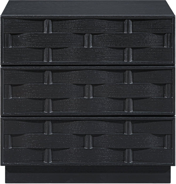 Meridian Furniture Weave Art Deco Oak Veneer Nightstand with Sculptural Lattice Texture for Modern Bedroom Storage Black 317Black-NS