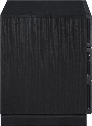 Meridian Furniture Weave Art Deco Oak Veneer Nightstand with Sculptural Lattice Texture for Modern Bedroom Storage Black 317Black-NS