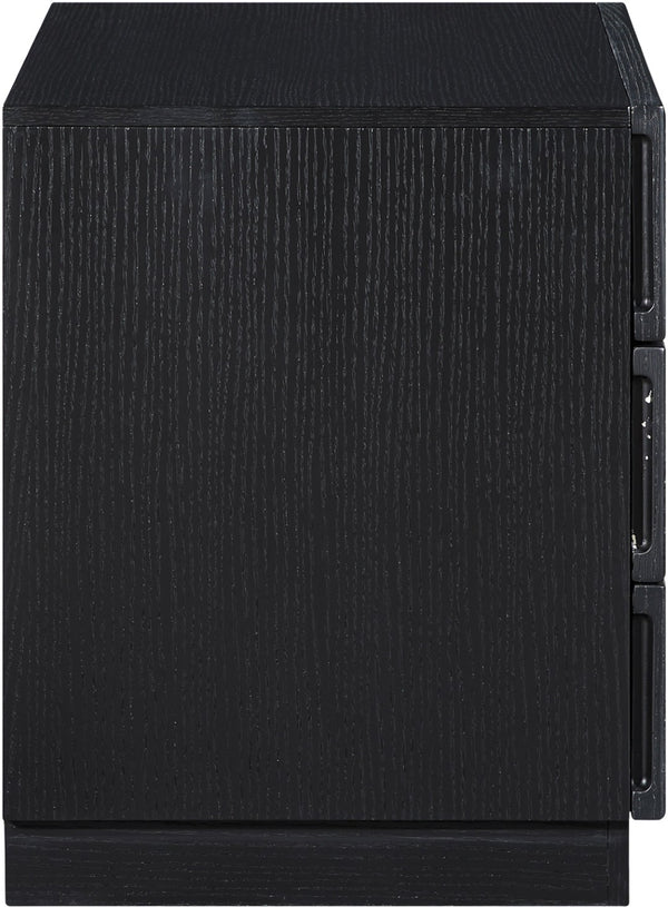 Meridian Furniture Weave Art Deco Oak Veneer Nightstand with Sculptural Lattice Texture for Modern Bedroom Storage Black 317Black-NS