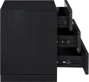 Meridian Furniture Weave Art Deco Oak Veneer Nightstand with Sculptural Lattice Texture for Modern Bedroom Storage Black 317Black-NS