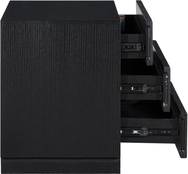 Meridian Furniture Weave Art Deco Oak Veneer Nightstand with Sculptural Lattice Texture for Modern Bedroom Storage Black 317Black-NS