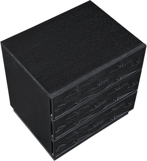 Meridian Furniture Weave Art Deco Oak Veneer Nightstand with Sculptural Lattice Texture for Modern Bedroom Storage Black 317Black-NS