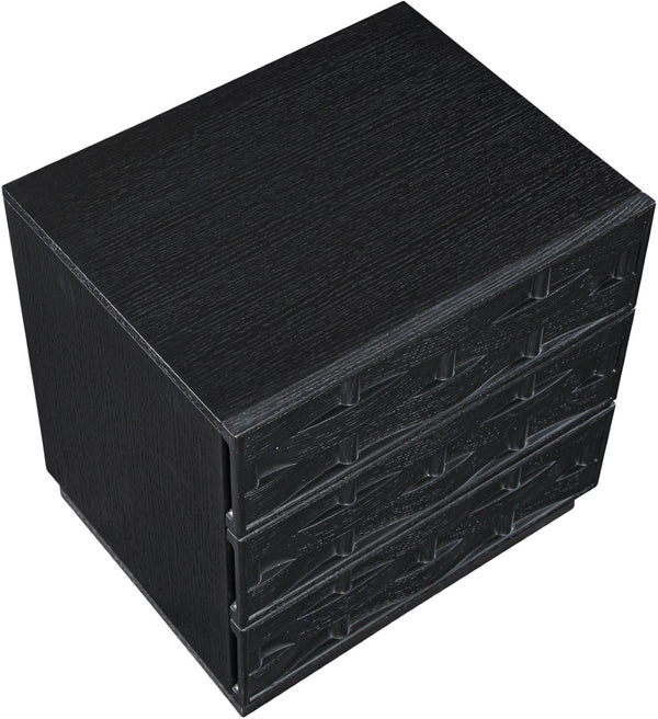 Meridian Furniture Weave Art Deco Oak Veneer Nightstand with Sculptural Lattice Texture for Modern Bedroom Storage Black 317Black-NS