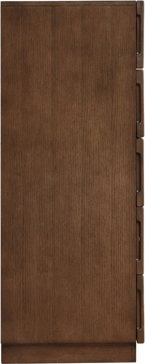 Meridian Furniture Weave Oak Veneer Art Deco Chest with Sculptural Relief Drawer Fronts for Bedroom Storage Brown 317Brown-CH